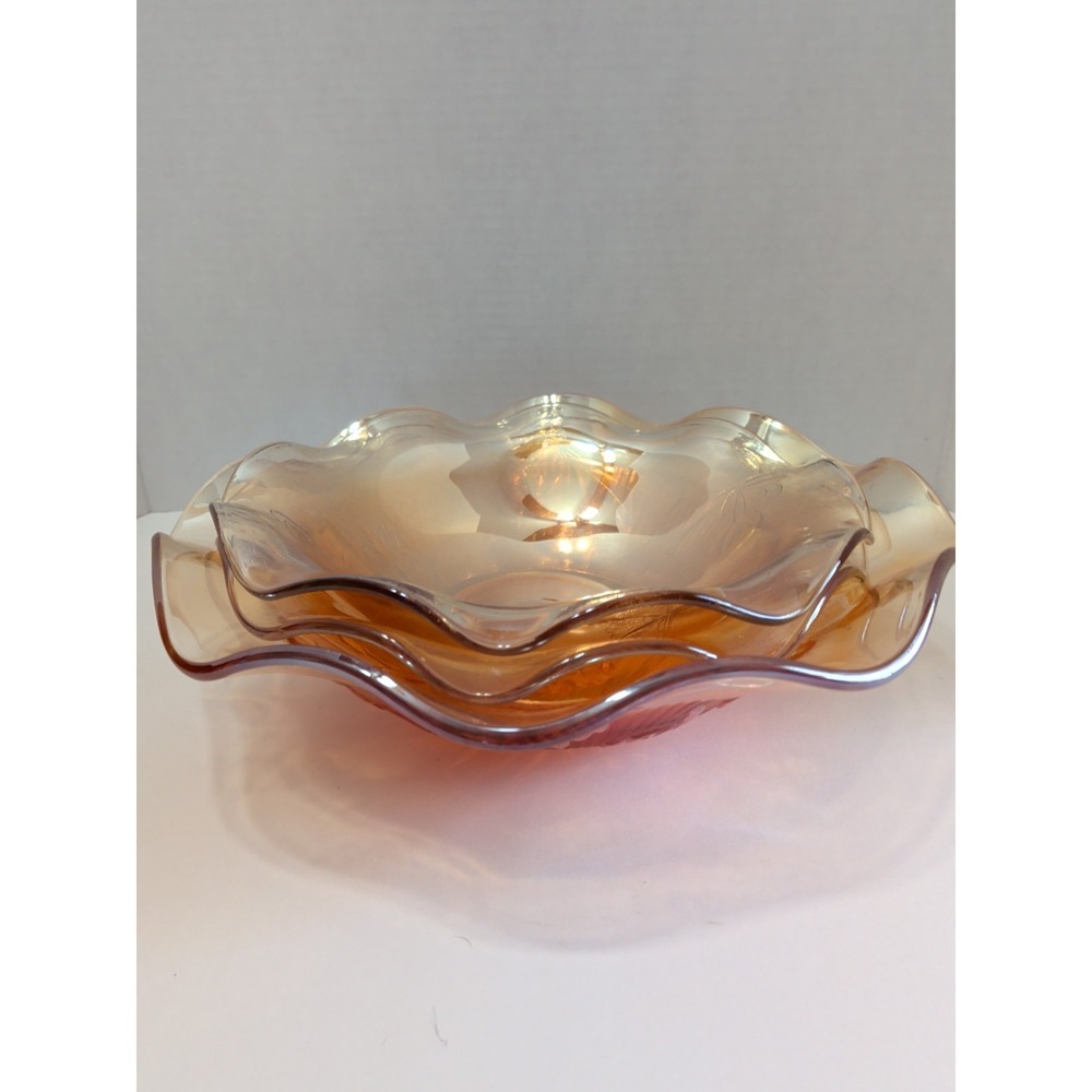 Jeannette‎ Glass Iris Herringbone Marigold Carnival Iridescent Bowls Set of 3